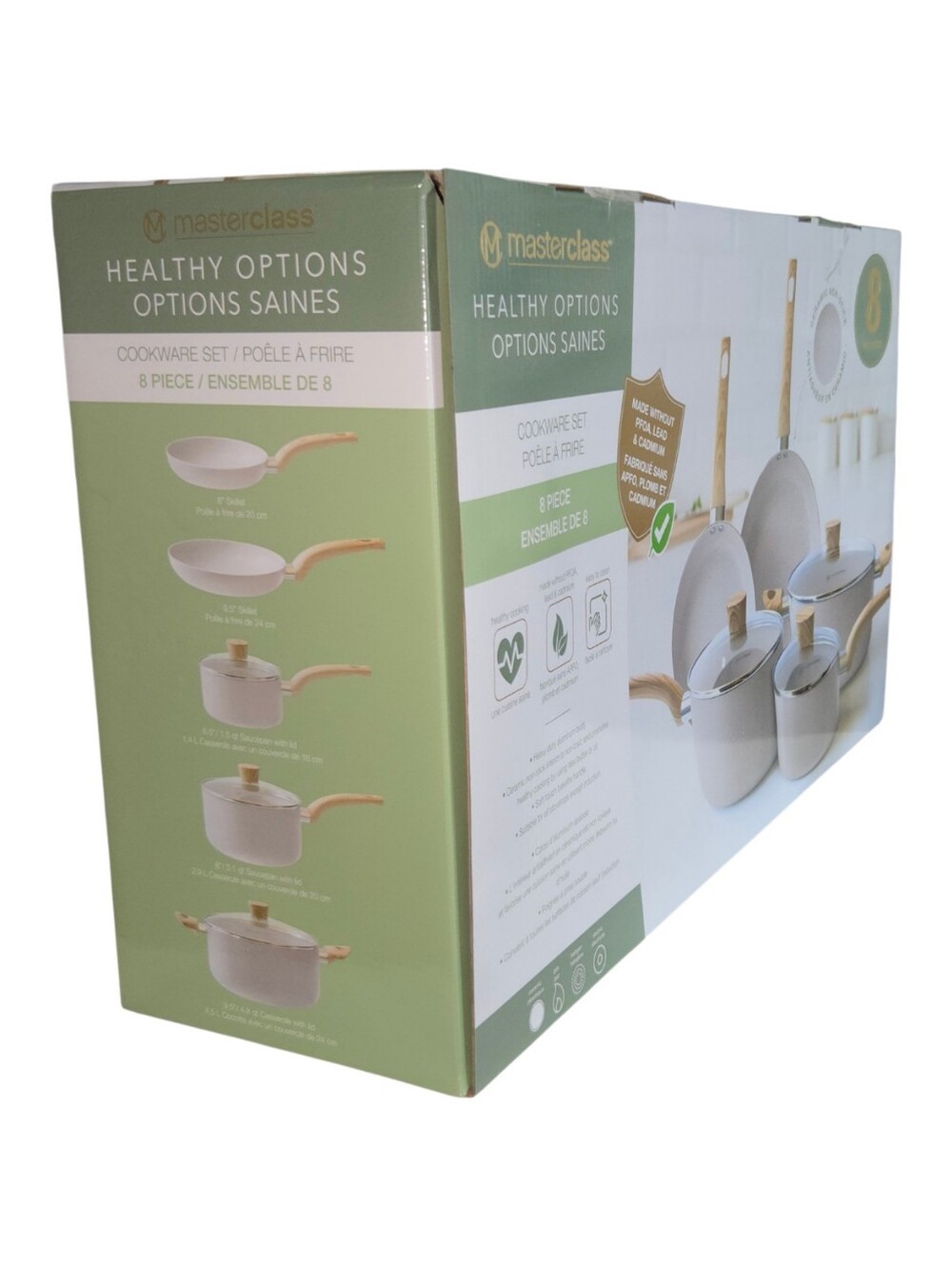 Masterclass 8pc Ceramic Nonstick Cookware Set Pots And Pans Cream Not Induction‎